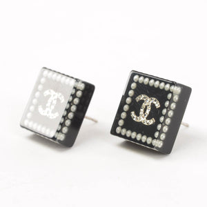 Chanel CC Logo Silver Square Stud Earrings