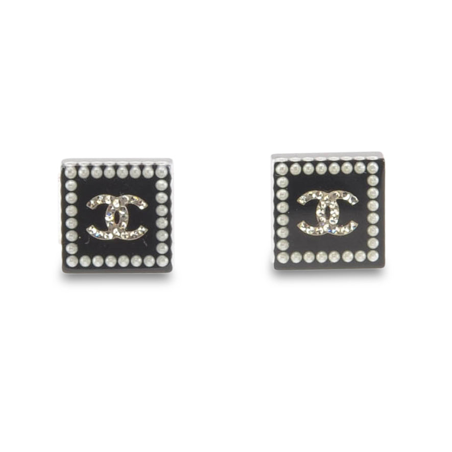 Chanel Black Square CC Logo Earrings