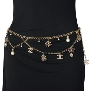 Chanel Gold Snowflakes & Snowmen Charms Chain Belt