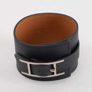 Hermes Black Chamonix Palladium Fleuron Bracelet