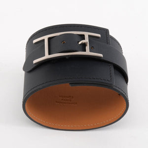 Hermes Black Chamonix Palladium Fleuron Bracelet